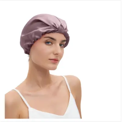Nastavljiva spalna kapa iz svilastega materiala z vozlom in elastičnim trakom Pink