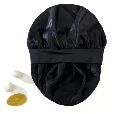 Prilagodljiva nočna kapa z svilnim občutkom in elastičnim trakom, prenosna in topla Black