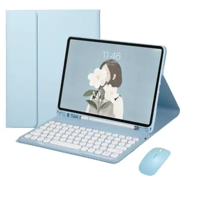 Združljivo s Samsung Galaxy Tab A8 X200/X205 10.5-palčni Sky Blue Bluetooth etui s tipkovnico + Bluetooth miška