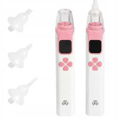 Električni aku. 400mAh nosni aspirator za otroke USB 4 šobe roza