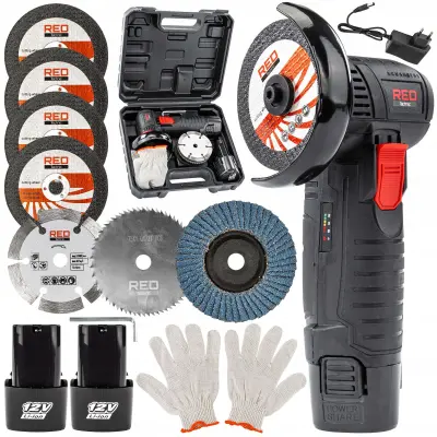Komplet 76mm akumulatorski brezkrtačni kotni brusilnik 12V 2x2Ah