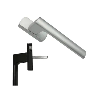 Zaklepni ročaj za krilna okna — aluminijeva zlitina, ergonomsko ukrivljena ročica, kvadratna gredica 25mm Srebrna