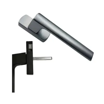 Zaklepni ročaj za krilna okna — aluminijeva zlitina, ergonomsko ukrivljena ročica, kvadratna gredica 25mm Siva