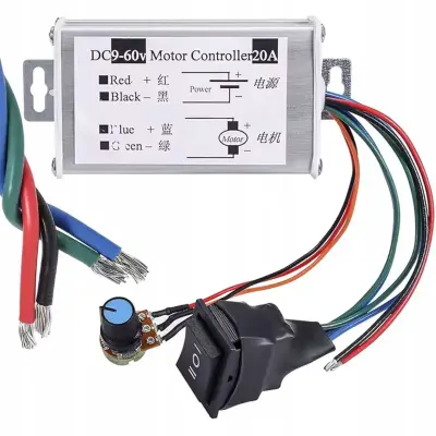 PWM-20A Regulator Hitrosti Motorja DC – Levo/Priročno, Zaščita, 9–60V, 20A, Kompaktni Modul