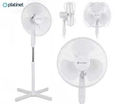 Ventilator PLATINET PSF1616W,  41 cm, 40 W, 3 lopatice, samostoječ, bel