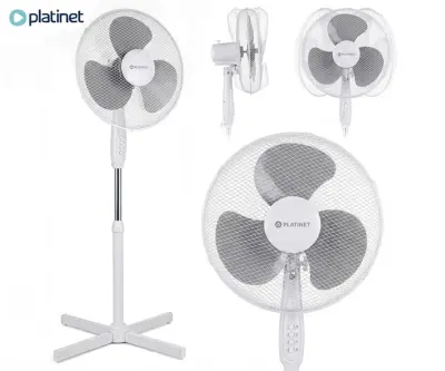 Ventilator PLATINET PSF1616G, 41 cm, 40 W, 3 lopatice, samostoječ, belo-siv