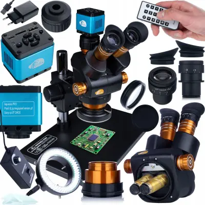 Trinokularni Mikroskop Haumea PRO Black Series – Zoom 6,5–58x, Kamera Sony 4K, LED Osvetlitev 144x | Za PCB, SMD, Servis, Izobraževanje