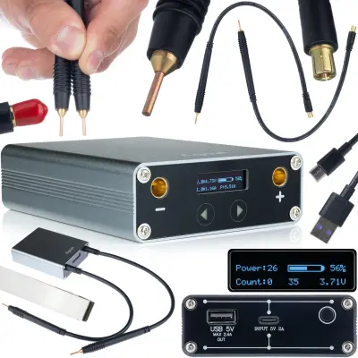 Mini Točkovni Varilni Aparat SM65A – OLED, Baterija 5500 Mah, 650 A, USB-C, Lahko Aluminijasto Ohišje