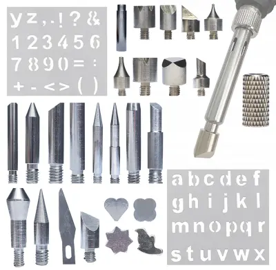 Set 30 Elementov Za Žigosanje Lesa – 27 Grotov, Adapter M4, 2 Predloge | Združljivo Z Rosfix, Yihua, WEP