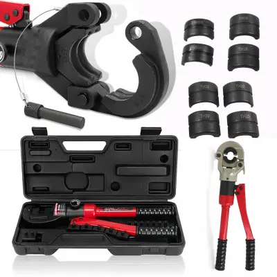 Hidravlične Klešče Za Stiskanje PEX Cevi – Z Nastavki TH16-32, Tlačilke Stroke 14 Mm | Komplet Z Ohišjem