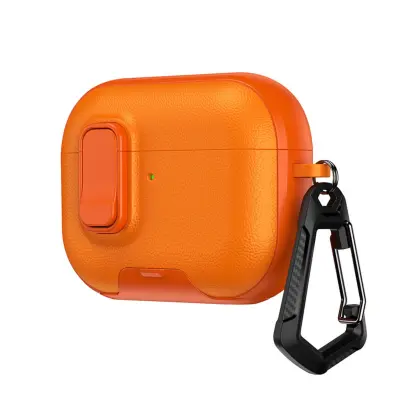 Zaščitni PC ovitek za AirPods 4 z varovalnim zapahom in stojalom Orange