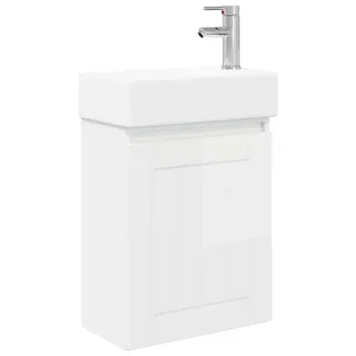 vidaXL Kopalniška omarica s tapo Bela visok sijaj 45,5 x 25,5 x 84 cm