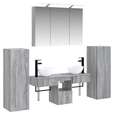 vidaXL Komplet pohištva za kopalnico 6 pcs Siva Sonoma