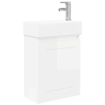 vidaXL Kopalniška omarica s tapo Bela visok sijaj 45,5 x 22,5 x 84 cm