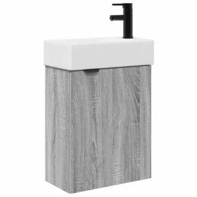 vidaXL Kopalniška omarica s tapo Siva Sonoma 45,5 x 22,5 x 84 cm