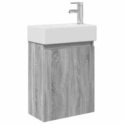 vidaXL Kopalniška omarica s tapo Siva Sonoma 45,5 x 22,5 x 84 cm