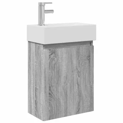 vidaXL Kopalniška omarica s tapo Siva Sonoma 45,5 x 22,5 x 84 cm