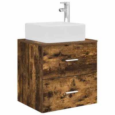 vidaXL Umivalnik s pritrditev na steno Dimljen hrast 53 x 34,5 x 63 cm