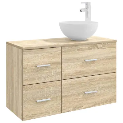 vidaXL Komplet pohištva za kopalnico 2 pcs Sonoma hrast Inženirski les