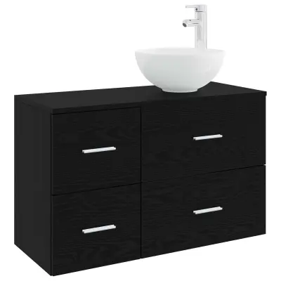 vidaXL Komplet pohištva za kopalnico 2 pcs Črni hrast Inženirski les