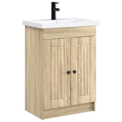 vidaXL Komplet pohištva za kopalnico Sonoma hrast 56 x 37,5 x 81 cm