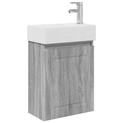vidaXL Kopalniška omarica s tapo Siva Sonoma 45,5 x 22,5 x 84 cm