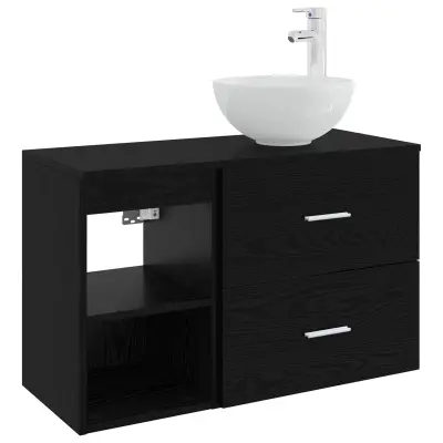 vidaXL Komplet pohištva za kopalnico 2 pcs Črni hrast Inženirski les