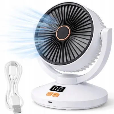 Brezžični LCD aku. ventilator samodejno nihanje USB 22cm bel