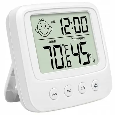 Digitalni osvetljen LCD termometer higrometer budilka bela