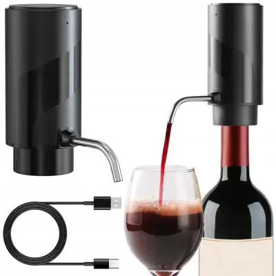 Električni aku. dozirnik za vino prezračevalnik in točilnik USB črn