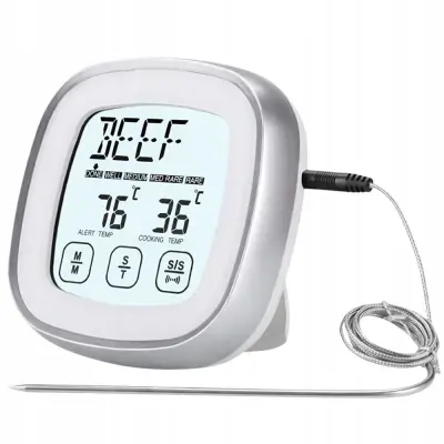 Osvetljen LCD touch kuhinjski termometer -20 do +300°C sonda srebrn