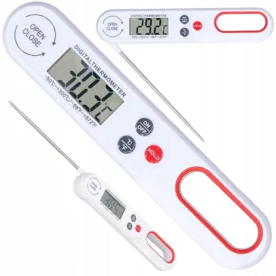 Zložljiv LCD kuhinjski termometer za meso in tekočine do 300°C bel