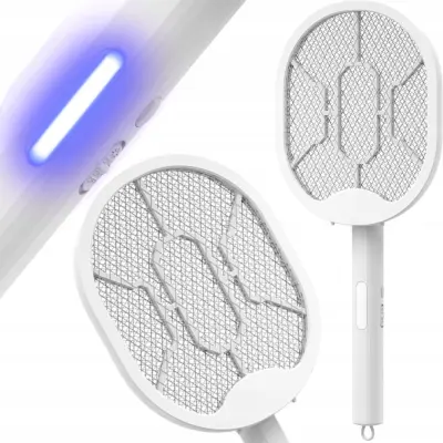 Aku. zložljiv električni lopar uničevalec insektov LED UV USB 50cm bel