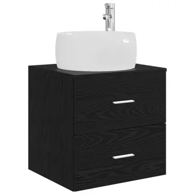 vidaXL Umivalnik s pritrditev na steno Črni hrast 49,5 x 44,5 x 66 cm