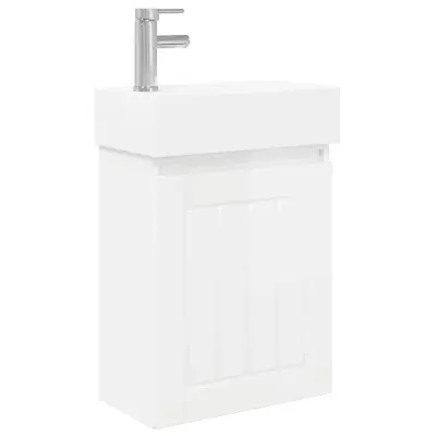 vidaXL Kopalniška omarica s tapo Bela visok sijaj 45,5 x 25,5 x 84 cm