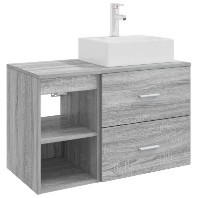 vidaXL Komplet pohištva za kopalnico 2 pcs Siva Sonoma Inženirski les