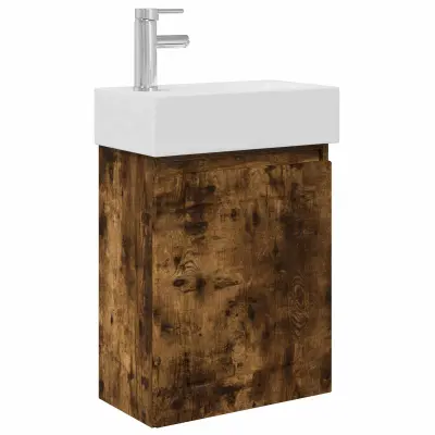 vidaXL Kopalniška omarica s tapo Dimljen hrast 45,5 x 25,5 x 84 cm