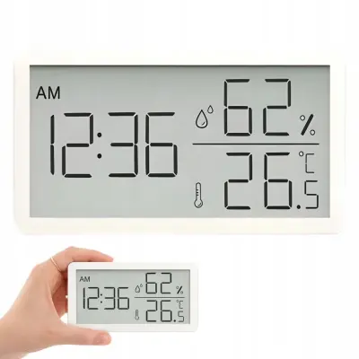 Digitalni LCD termometer higrometer ura 10cm bel