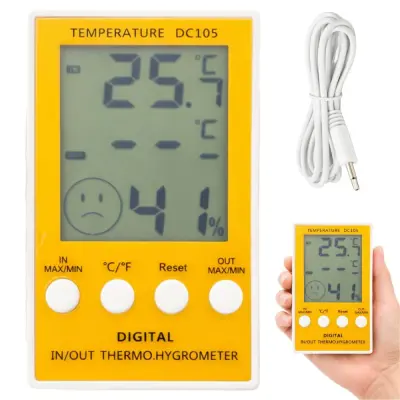Digitalni LCD termometer vlagomer zunanja sonda rumen