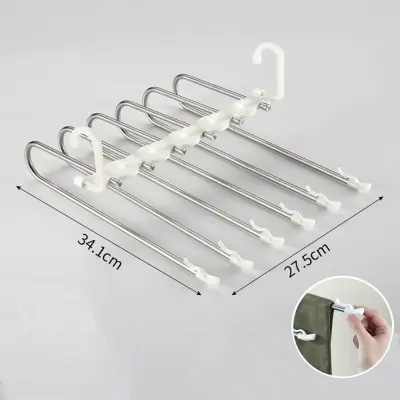 Zložljiv obešalnik za hlače, nadgrajen 6-rodni, inox+ABS, 2 kosa off white