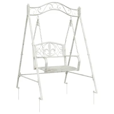 vidaXL Gugalna klop Jeklo 113 x 121,5 x 168 cm Antik bela