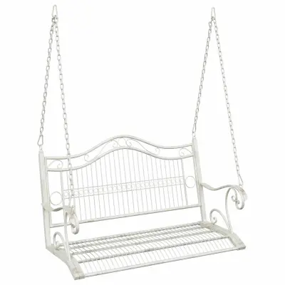 vidaXL Gugalna klop Jeklo 115 x 61 x 63 cm Antik bela