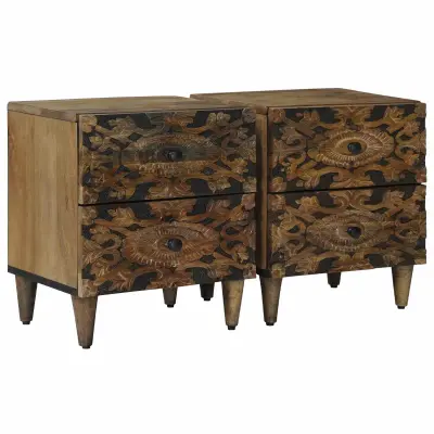 vidaXL Nočna omarica 2 pcs Rjava 40 x 33,5 x 46 cm Masiven les manga