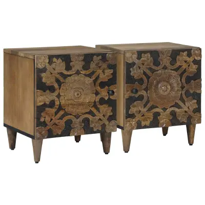 vidaXL Nočna omarica 2 pcs Rjava 40 x 33,5 x 46 cm Masiven les manga