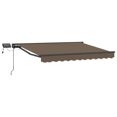 vidaXL Ročno senčilo s LED-ji Taupe 5 x 3 m Poliester s PU premazom