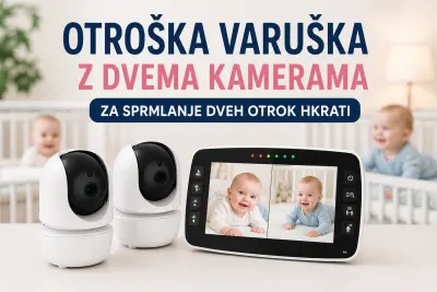 Otroški monitor  z DVEMA KAMERAMA, 5-palčni video otroški monitor z daljinskim upravljanjem kamere za obračanje in nagibanje ter povečavo