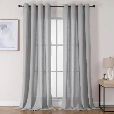 Zatemnitvene polprozorne zavese lanena struktura 2 kosa sive, mere 140x260 cm za dnevno sobo spalnico otroško sobo z obročki eyelets