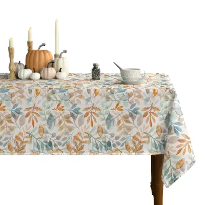 Pravokotni namizni prt 130x220 cm z vzorcem modrih in oranžnih listov, vodoodporen poliester za jedilno mizo in zabave
