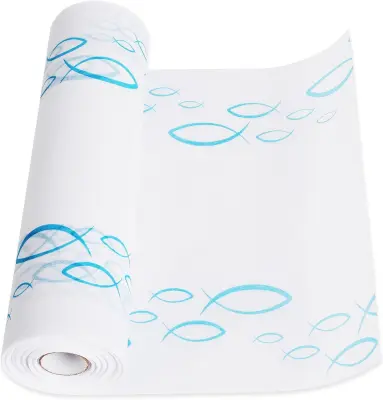 Dekorativni namizni tekač za obhajilo, birmo, krst | Modri motiv ribe | Netkani material 28 cm x 6 m | Prt za praznovanje