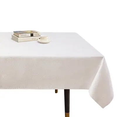 Pralni prt vodoodporen in odporen na madeže, bel žakard vzorec, poliester 160 g/m2, efekt lotosa za mizo, 140 x 140 cm